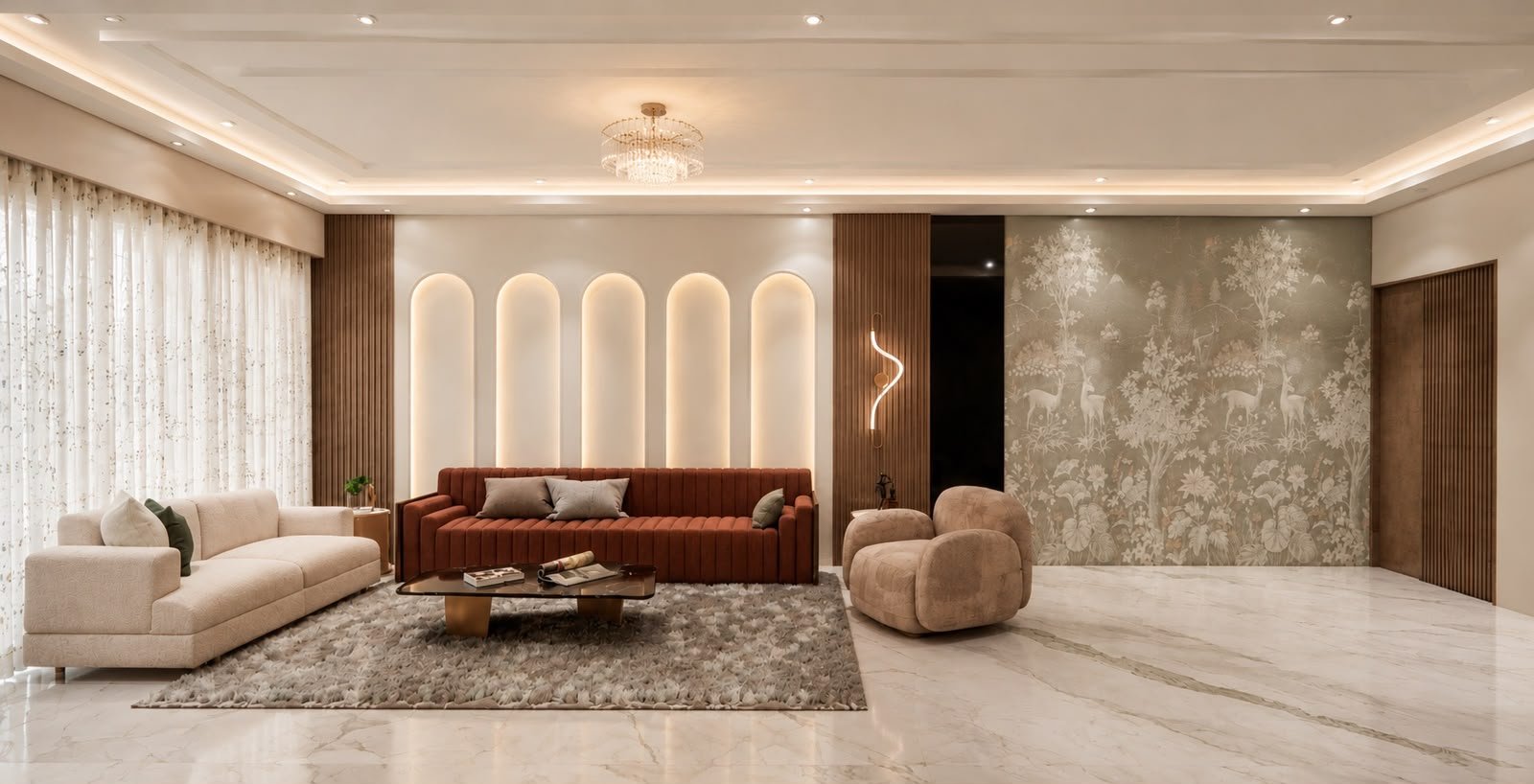 Luxury residential interior living room designed by Nivasa by Bhawna in Jaipur